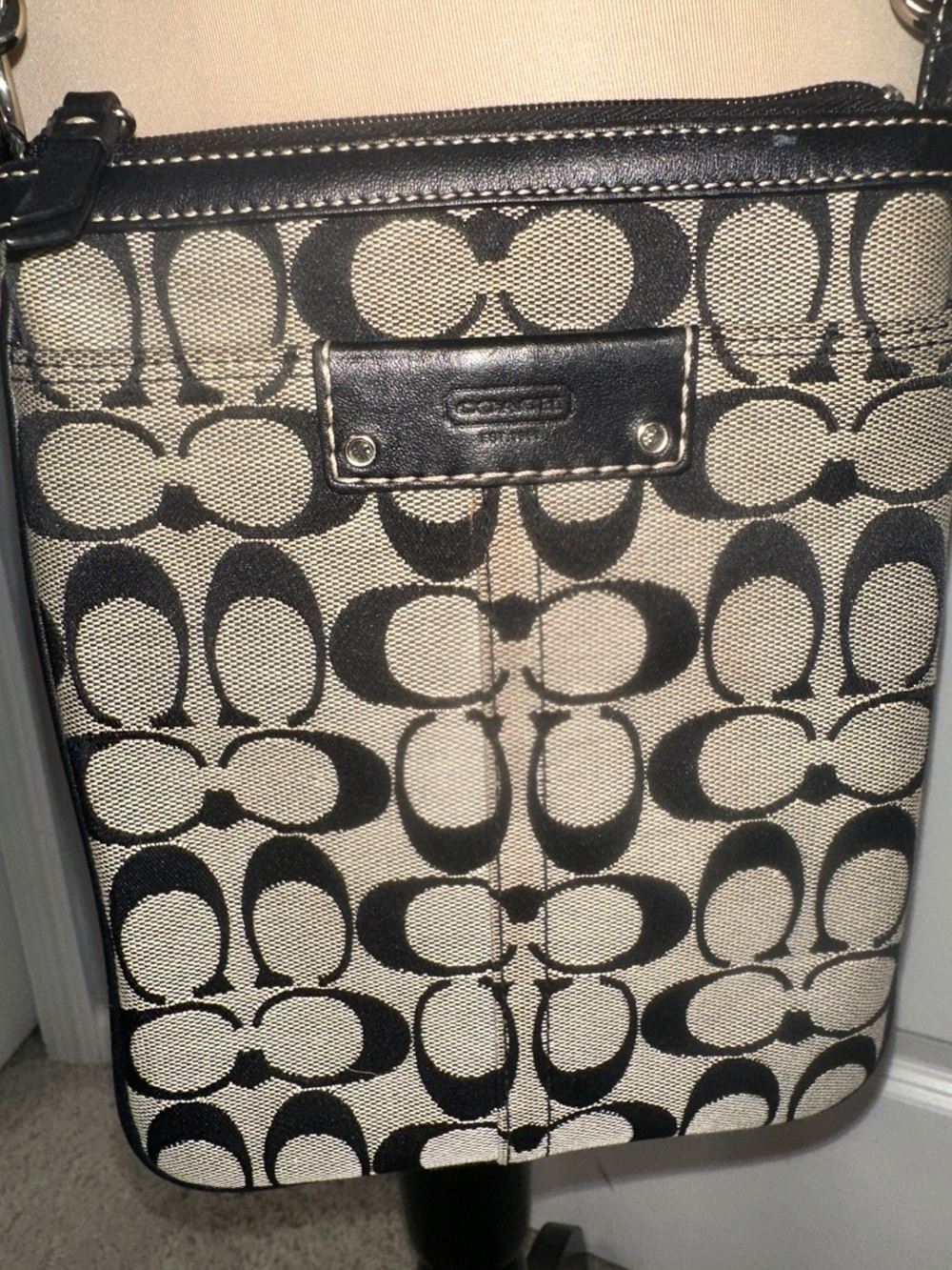 Coach Beige & Black Signature Crossbody Bag